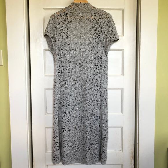 Coldwater Creek Long Crochet Cardigan Duster M Gray Short Sleeve Boho Langenlook - Picture 5 of 8